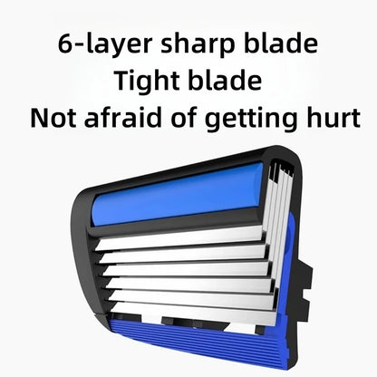 Men Women Safety Manual Shaver with 6-Layer Stainless Steel Blades for Hair Removal, Featuring Replaceable Razor Heads