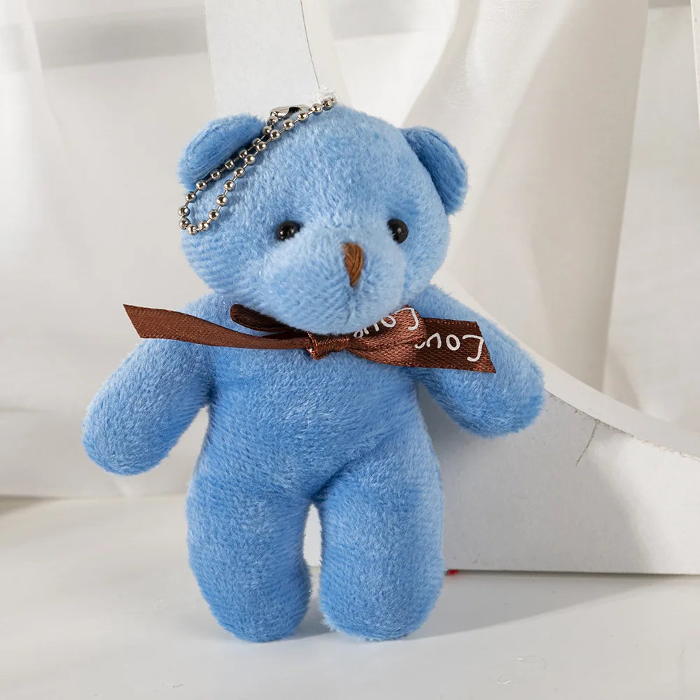 6/12pcs Mini Bear Plush Keychain Colorful Bear Stuffed Toy School Bag Pendant Teddy Doll Graduation Party Supplies Wedding Gift