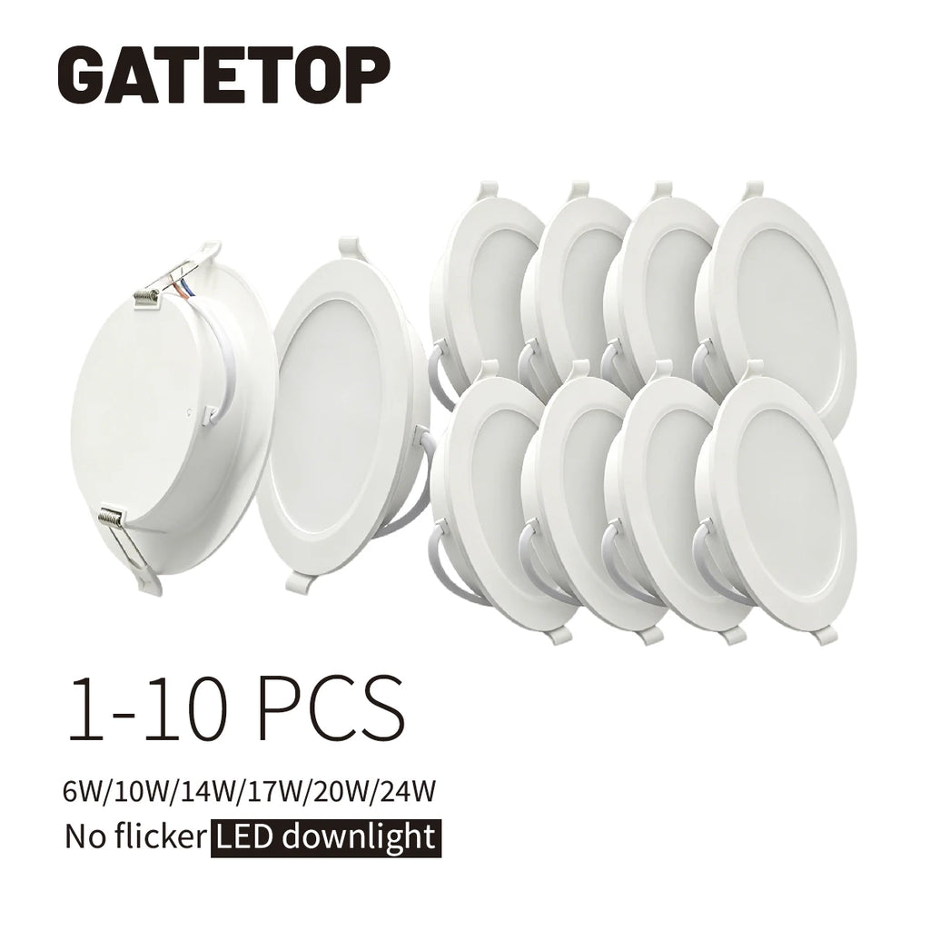 1-10pcs/lot Recessed Led Downlight Round Leds Panel Light 120V 220V 3000K-6000K 10W 20W 24W Spot for Foyer Indoor Lighting