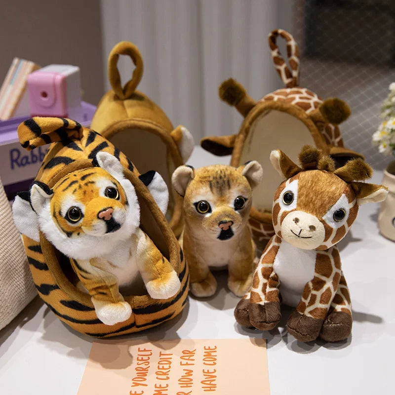 Lifelike Baby Tiger Lion Leopard Plush Toy Stuffed Soft Wild Animal Forest With Nest House Pillow Doll Baby Kids Birthday Gift