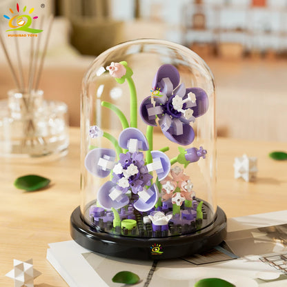HUIQIBAO MOC Eternal Bouquet Display Box Micro Building Blocks Flower Model DIY Home Desk Plant Decoration Brick Toy For Childre