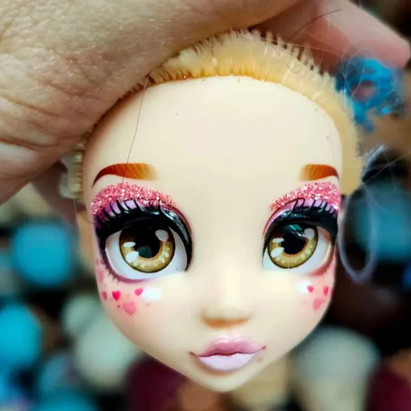 Quality Doll Heads Sparkly Alive Glasses Eyes No Hair Doll Parts White Purple Gold Hair Blue Black Skin Doll Accessories