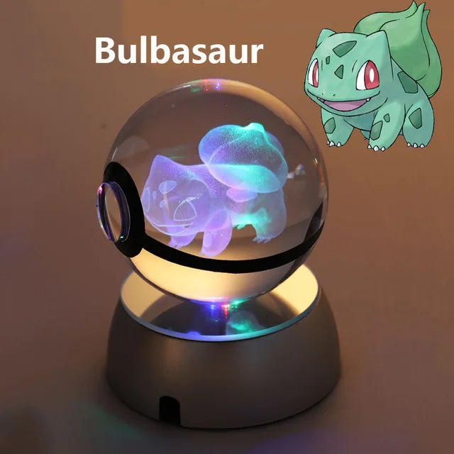 Anime Pokemon 3D Crystal Ball Snorlax Figure Pokeball Engraving Crystal Charizard Model with LED Light Base Kids Gift ANIME GIFT