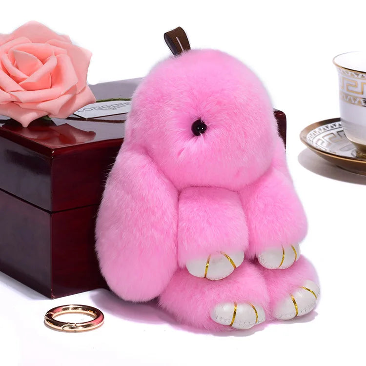 Cute Pluff Bunny Keychain Women Fur Pom Pom Angel Rabbit Key Ring Hare Plush Dolls Toy Girls Bag Car Key Pendant Kids Xmas Gift