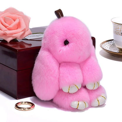 Cute Pluff Bunny Keychain Women Fur Pom Pom Angel Rabbit Key Ring Hare Plush Dolls Toy Girls Bag Car Key Pendant Kids Xmas Gift