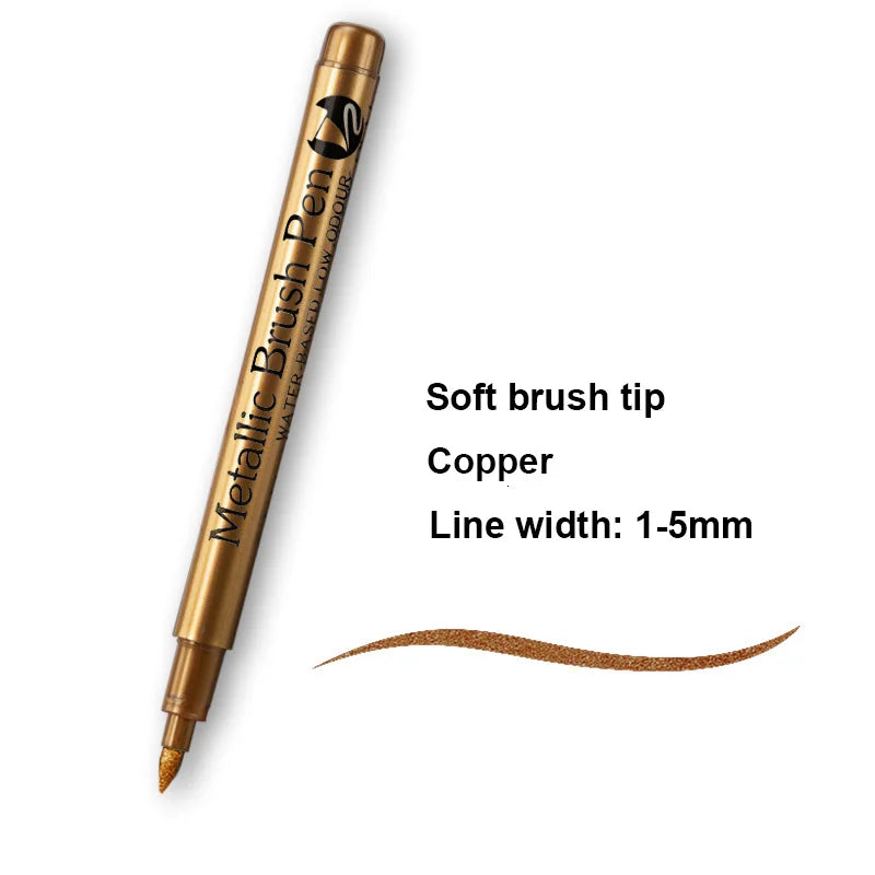 2/1Pc Brush Metallic Marker Pens Gold Silver Color Permanent Art Marker For Manga Crafts Scrapbooking School Stationery Supplies