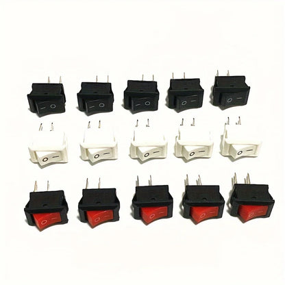 15pcs Mini Rocker Switch SPST Black and Red Snap in Switches Button AC 250V 3A / 125V 6A 2 Pin I/O 10*15mm On-off Switch Rocker