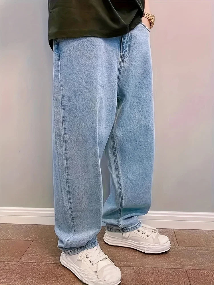 Men's Light-Blue Baggy Wide-Leg Jeans