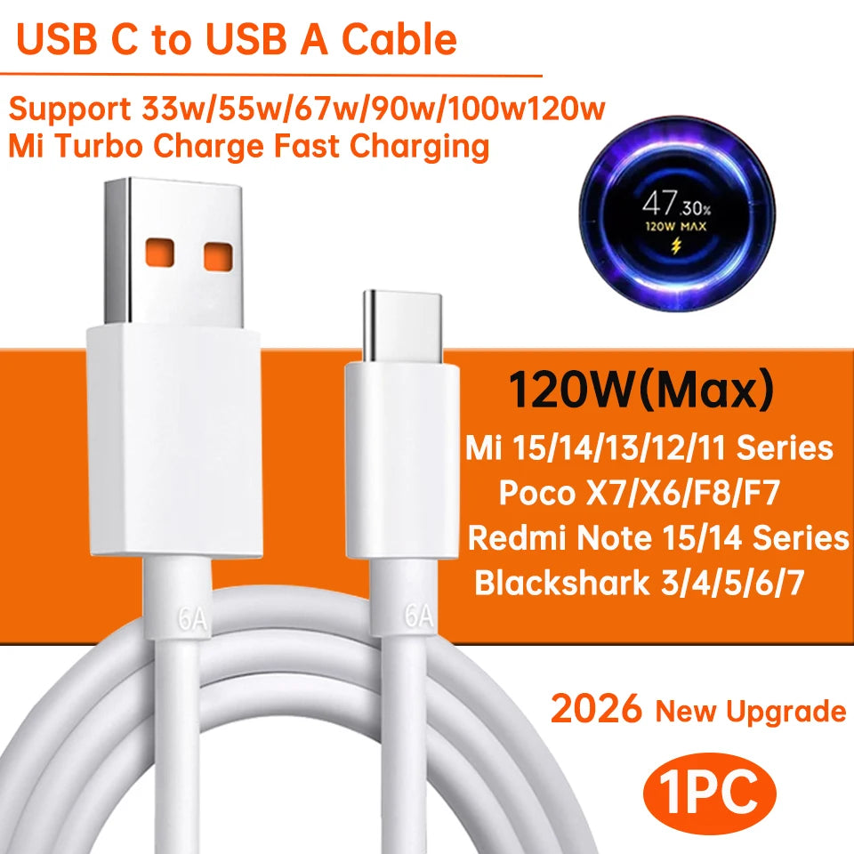 XIAOMI Original Usb Type C Cable 120W 100W 90W 67W 45W Turbo Fast Charger Mi 17 15 14 13 12 T Pro Ultra Poco F8 X8 X7 Redmi Note