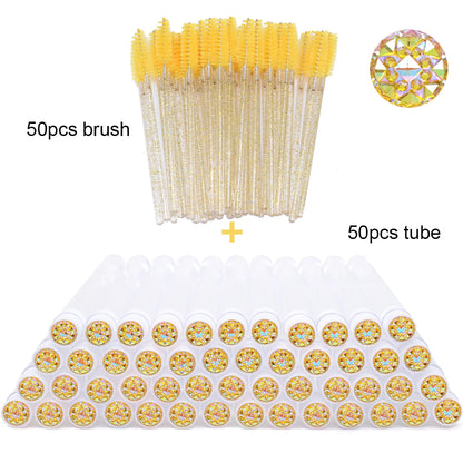 50Pcs Eyelash Brush Tubes With Crystal Lash Mascara Wands Eyebrow Comb Spoolies Container Lash Brush Applicators  Makeup Tools
