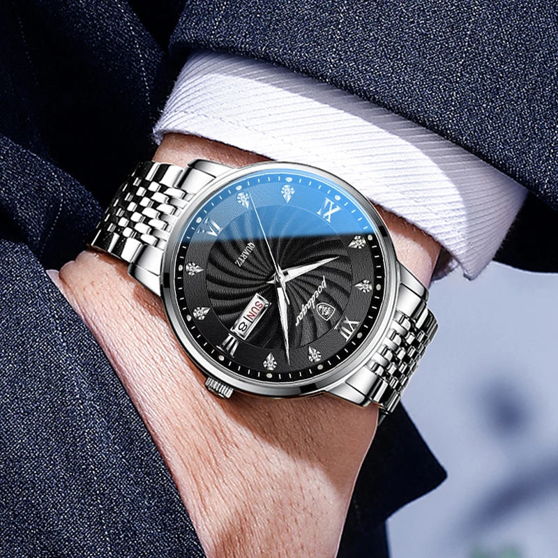 POEDAGAR Luxury Brand Man Watch Waterproof Luminous Date Week Men's Quartz Wristwatch Stainless Steel Fashion Sports Men Watches