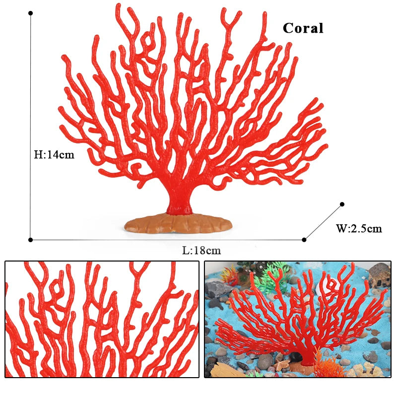 Oenux Ocean Animals Model Jellyfish Starfish Sea Anemone Coral Action Figures Aquarium PVC Miniature Educational Kids Toy Gift