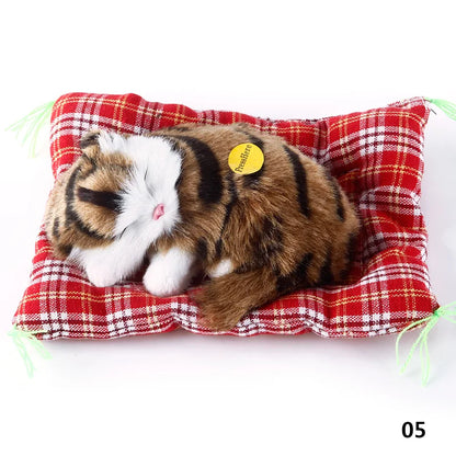 Brand New Simulation Animal Doll Plush Sleeping Cats Toy With Cushion Can Speak Out with Sound Kids Gift Stuffed Desk Ornament
