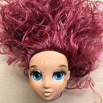 Quality Doll Heads Sparkly Alive Glasses Eyes No Hair Doll Parts White Purple Gold Hair Blue Black Skin Doll Accessories