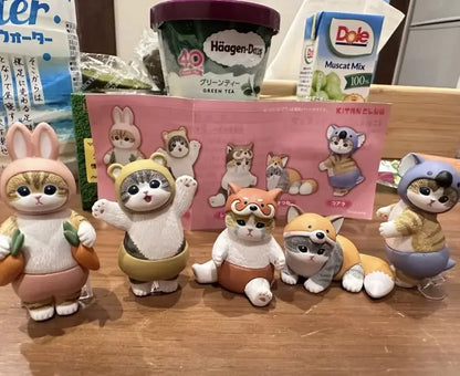 4cm Mofu Cat sands Action Figure Collection Set Animal Headgear Doll Kawaii  Cute PVC Model Desktop Decoration Crafts Gifts Toys