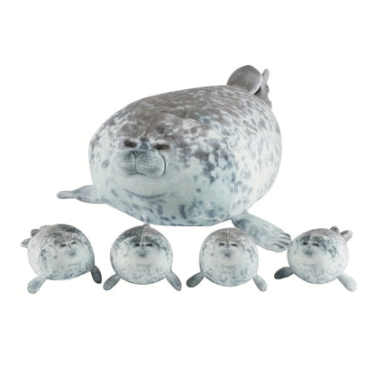 40cm Plush Blob Seal Pillow Mother with Four Kids Seal Chubby 3D Novelty Sea Lion Doll Stuffed Toy Pillow Gifts for Kids Girls