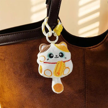 ▶1/2PCS Lucky Cat Mascot Plush Doll Stuffed Toy Keychain Pendant Lanyard Bag Hanging New Year Blessing Souvenir Gift