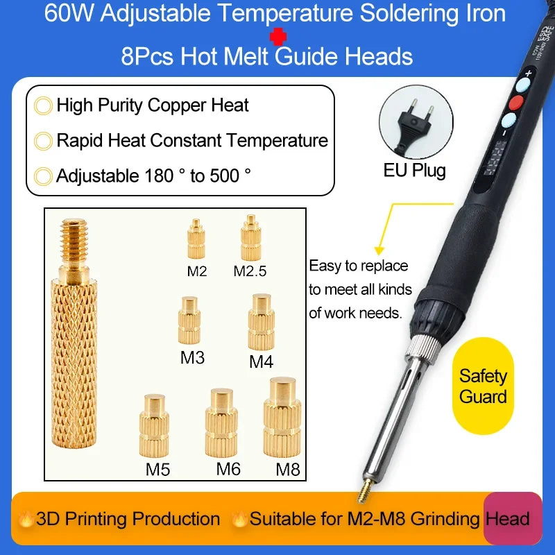 M2 M3 M4 M5 M6 Threaded Heat Set Insert Tool for 3D Printing Components Loptop Plastic Part Soldering Iron Tip Brass Knurled Nut