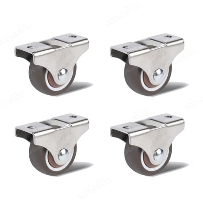 4 Pack Mini Fixed Caster Wheels 1 inch Silent Small Wheels TPR Rubber Low Profile Caster for Furniture Rolling Cabinet Trundle
