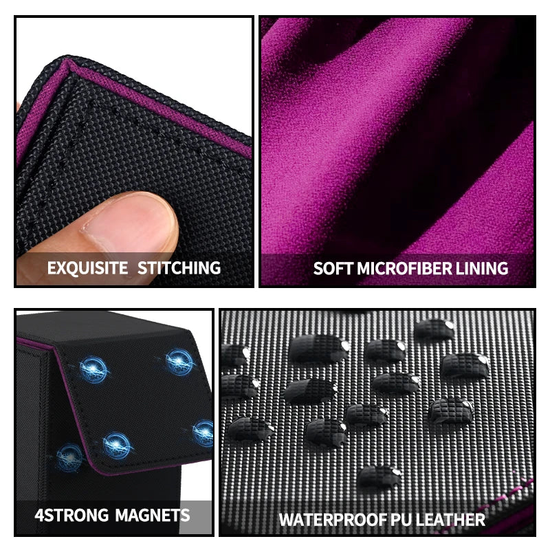 Card Deck Box,Card Deck Case Holds 100+ Sleeved Cards, PU Leather Card Storage Box For  TCG game trading cards.