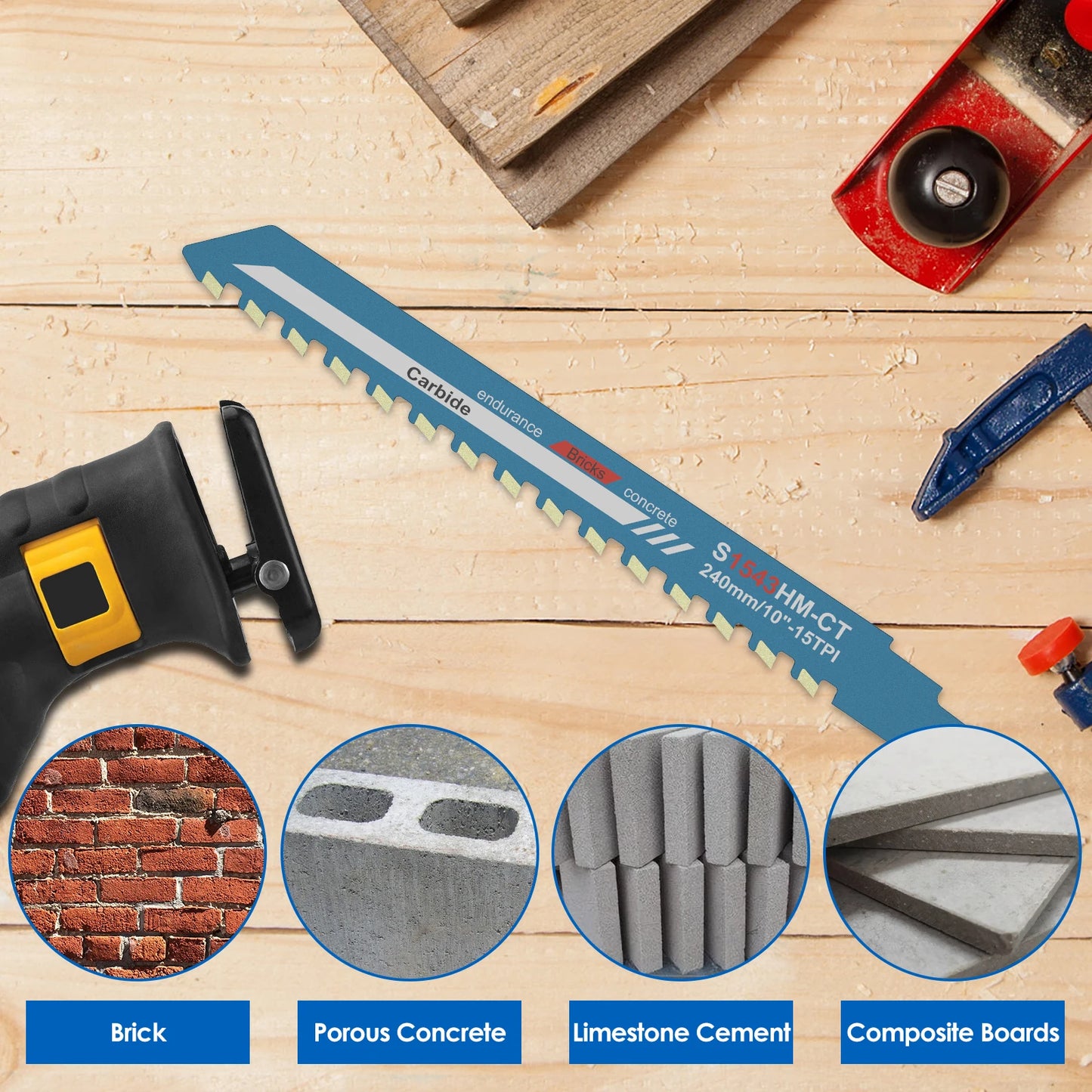 Demolition Masonry Reciprocating Saw Blade Hard Alloy Blade for Cutting Brick, Wood, Metal, PVC Tube, Porous Concrete, Hand Tool