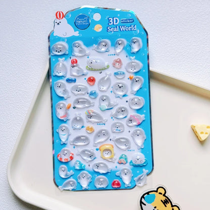 NEKONI Cute Animals Seal Bear Penguin 3D Stickers Scrapbooking DIY Journaling Stationery Diary Cute Stickers School Supply