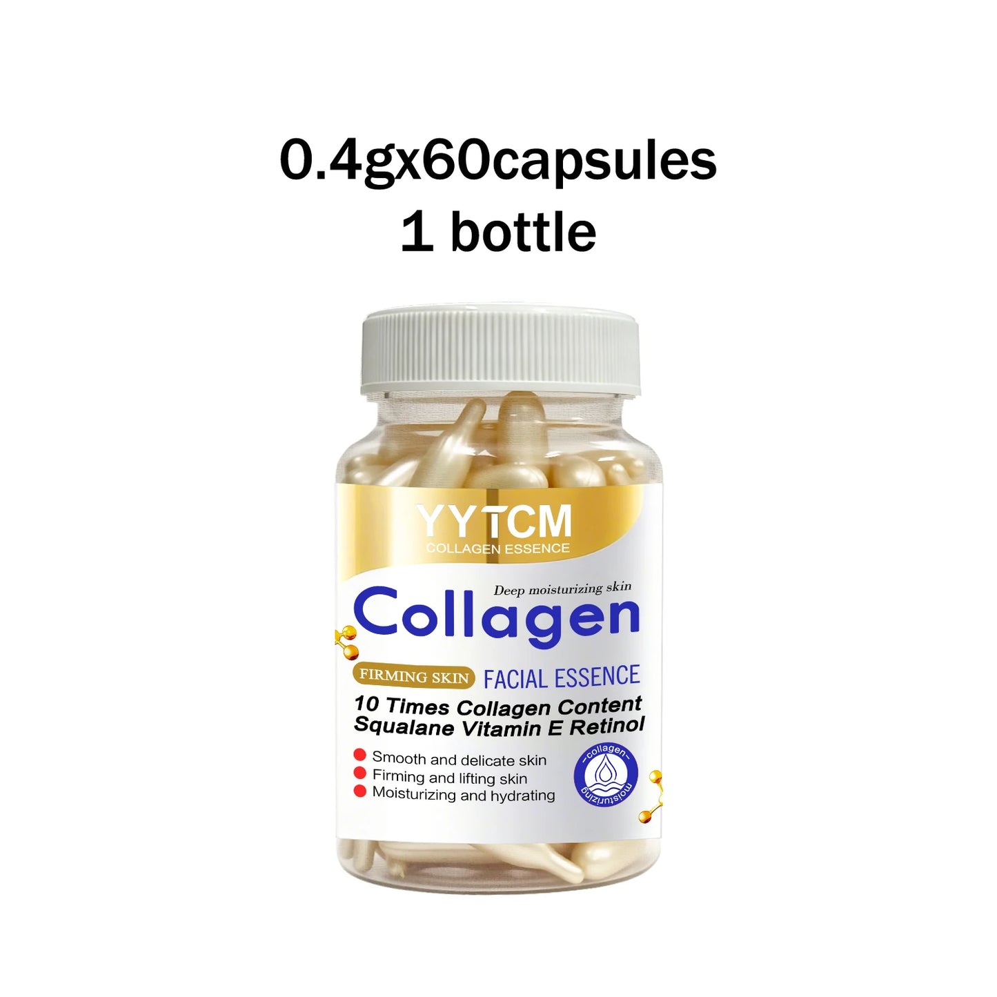 Collagen Firming Capsule Essence, Moisturizing and Smoothing the Skin, Contains Plant-Based Squalane, Retinol, and Vitamin E Deep Hydration Essence (0.4Gx30 Capsules)/Bag-1 Bag