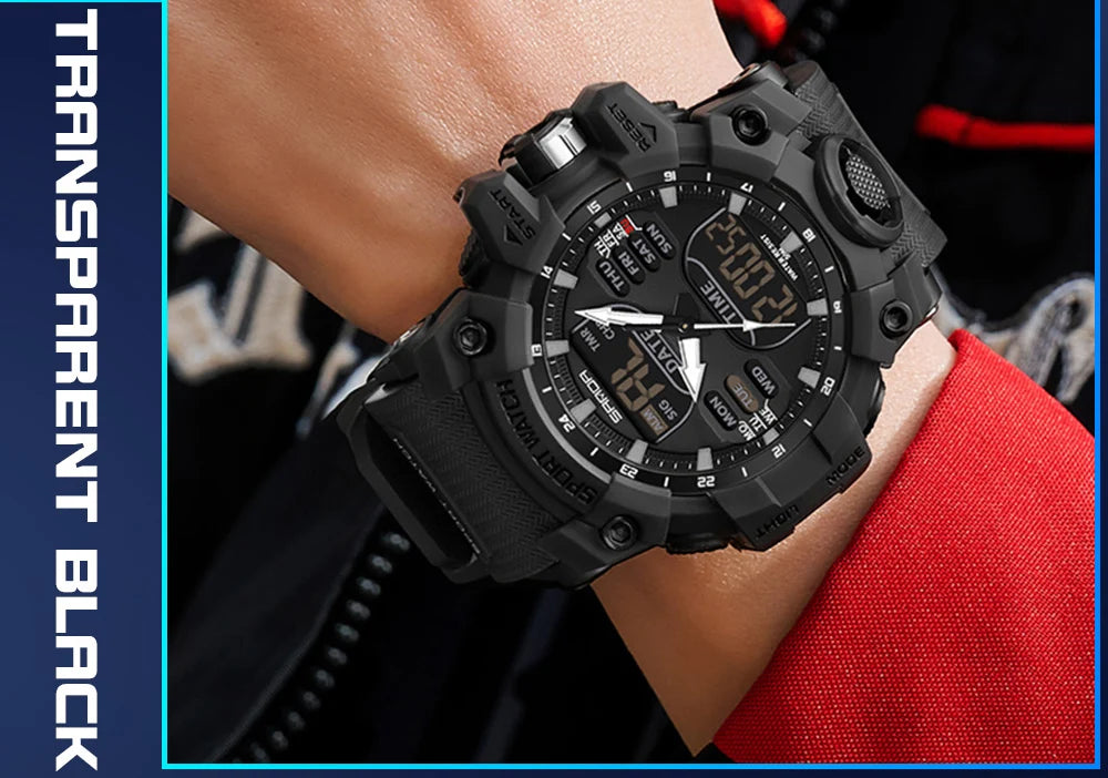 SANDA Outdoor Sports Military Mens Watch LED Digital Electron Quartz Male Wristwatch Dual Display Clock Men Relogio Masculino