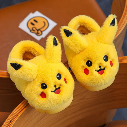 Kawaii Pikachu Figure Cotton Slippers Cover Heel Anime Peripheral Cute Cartoon Flat Autumn/Winter Plush Slippers Christmas Gifts