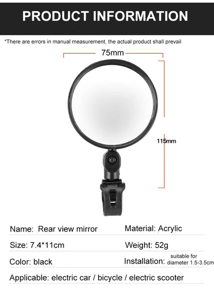 1/2PCS Bicycle Rearview Mirror 360 Degree Adjustable Rotatable Universal Cycling Handlebar Rear View Mirrors for MTB Road Bike