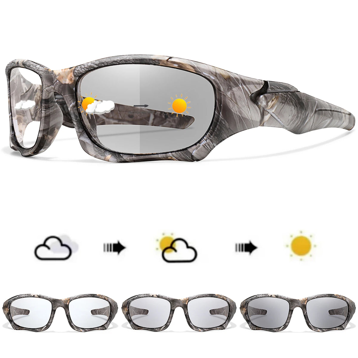 Photochromic Cycling Sunglasses Men Outdoor Sports Tactical Camouflage Goggles Vintage Driving Riding Fishing Windproof