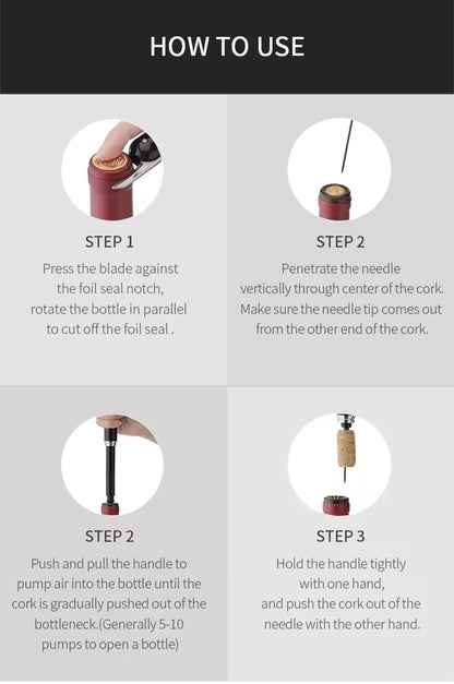 Portable Handheld 2-in-1 Air Pressure Wine Opener with Air Pump And Cork Remover Foil Cutter Compact Desktop Cicerone for Party