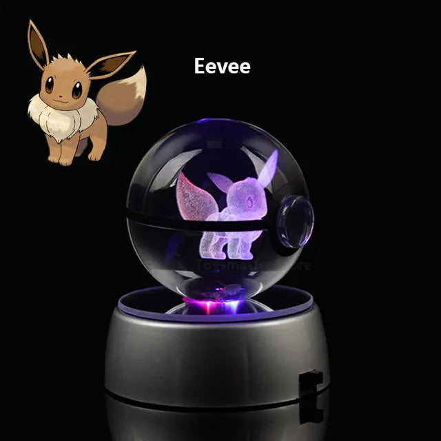 Anime Pokemon 3D Crystal Ball Snorlax Figure Pokeball Engraving Crystal Charizard Model with LED Light Base Kids Gift ANIME GIFT