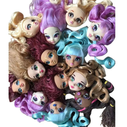 Quality Doll Heads Sparkly Alive Glasses Eyes No Hair Doll Parts White Purple Gold Hair Blue Black Skin Doll Accessories