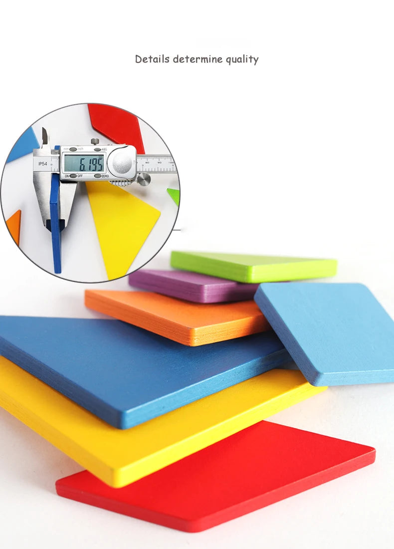 Children's Wooden Colorful Tangram Iron Box Storage Jigsaw Puzzle Puzzle Early Education Intelligence Number Letter Wooden Toys