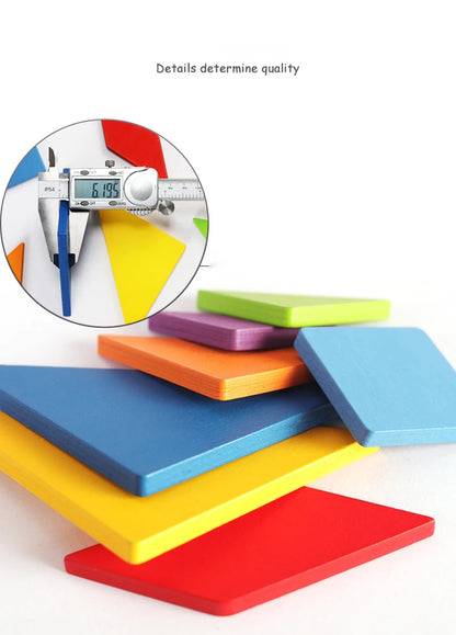 Children's Wooden Colorful Tangram Iron Box Storage Jigsaw Puzzle Puzzle Early Education Intelligence Number Letter Wooden Toys