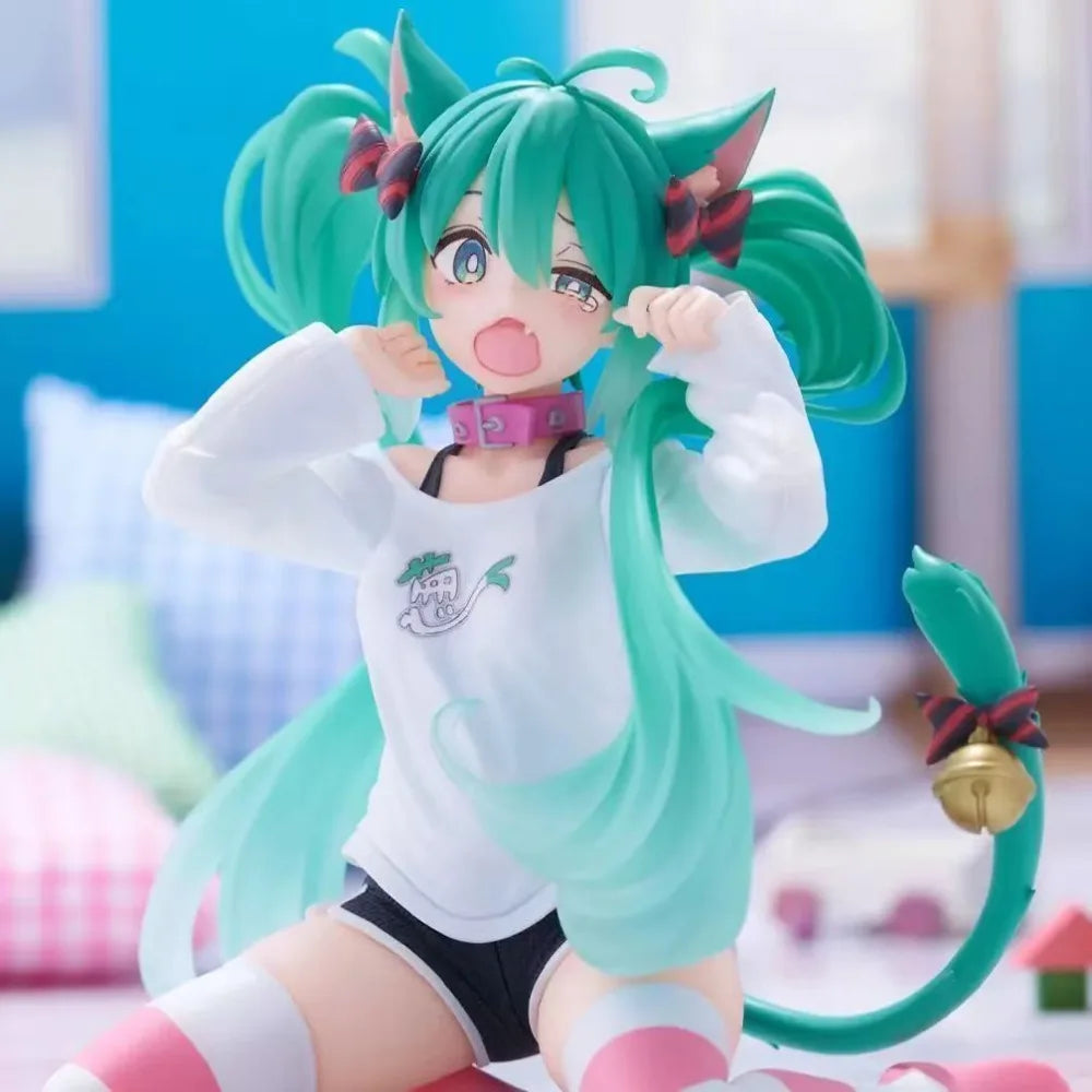 Hatsune Miku Desktop Cute Action Figure 11cm Neko T-Shirt Ver. Anime Figurine Kawaii Girl Model Toy Gift