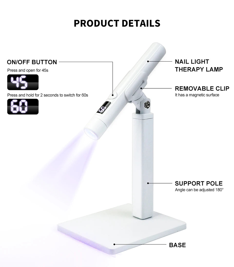 Rechargeable Portable UV LED Nail Lamp - Gel Polish Drying Desk Stand Light Support Base for Nail Art