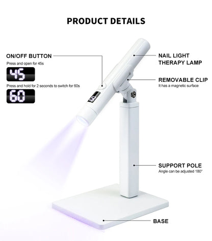 Rechargeable Portable UV LED Nail Lamp - Gel Polish Drying Desk Stand Light Support Base for Nail Art