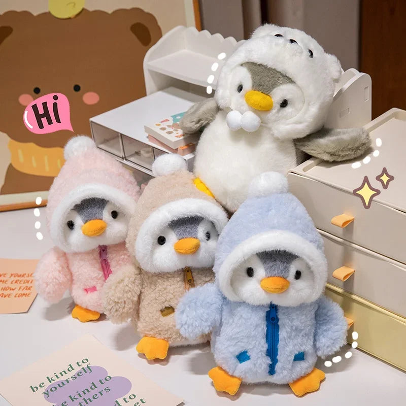 New Cute Penguin Plush Toy Baby Comforting Sleep Doll Fluffy Penguin Wearing Clothes Hats Stuffed Animal Pillow Birthday Gifts