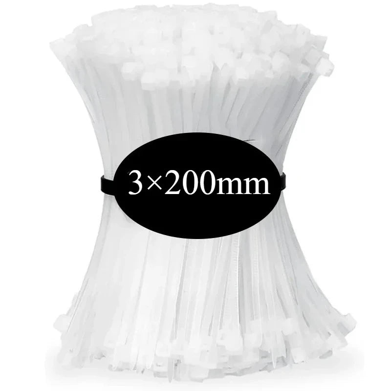 100 PCS Self-locking Plastic Nylon Tie Black Fastening Strap Cable-Tie-Set Cable Zip Tie Fastening Ring Zip Wraps Strap Tie