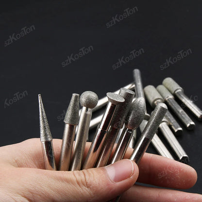 30pcs Shank Diamond Burs Set With Box For Dremel Electric Grinder Power Accessories Abrasive Drill Bit Rotary Tool Set 2.35/3mm