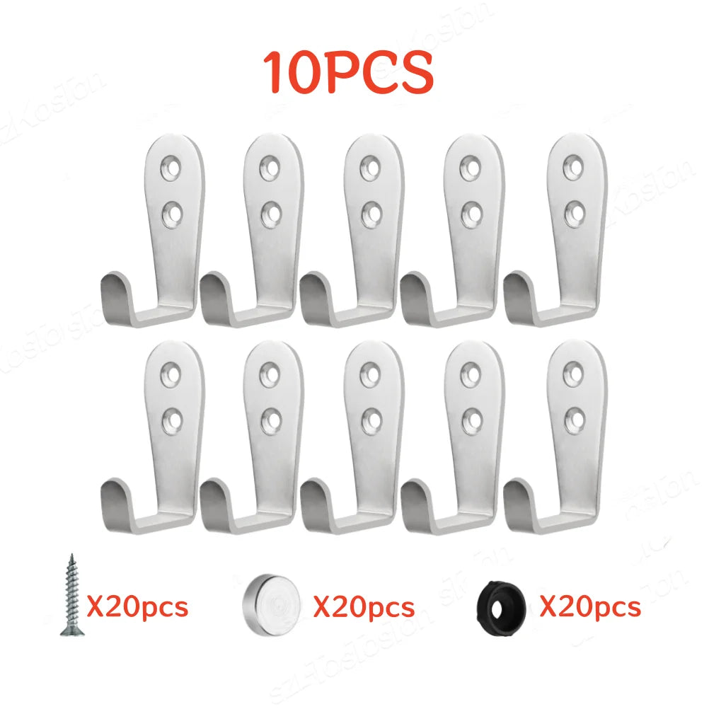 20/10 PCS Double Hole Hook Heavy Duty Stainless Steel Wall Hook Waterproof Hook Bathroom Hanging Towel Key Coat Bag