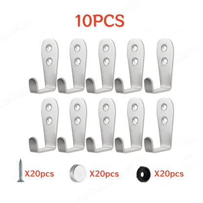 20/10 PCS Double Hole Hook Heavy Duty Stainless Steel Wall Hook Waterproof Hook Bathroom Hanging Towel Key Coat Bag