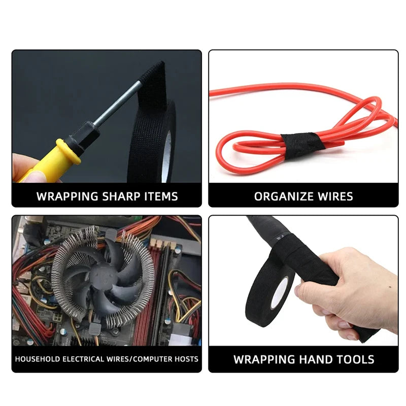 1 Roll 25M Car Wiring Harness Tape - Black Cloth Fabric Adhesive Tape for Auto Cable Looms Insulation Wrapping