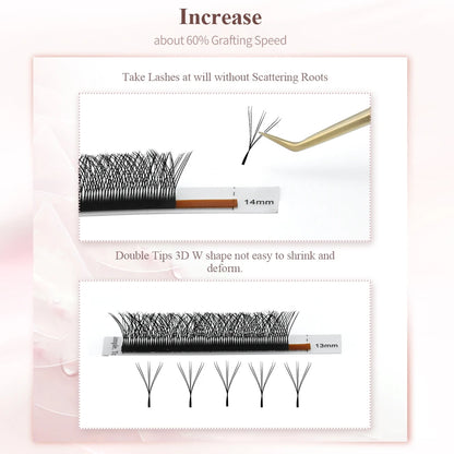 NAGARAKU Double Tips 3D W Shape False Eyelash Extensions Premade Volume Fans Autofan Lashes Bloom Mesh YY Eyelashes 6D