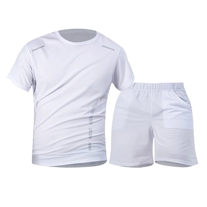 2-Piece Men's Summer Quick Drying Sports Suit Loose And Breathable Short Sleeved T-shirt Running And Fitness Black Pocket Shorts