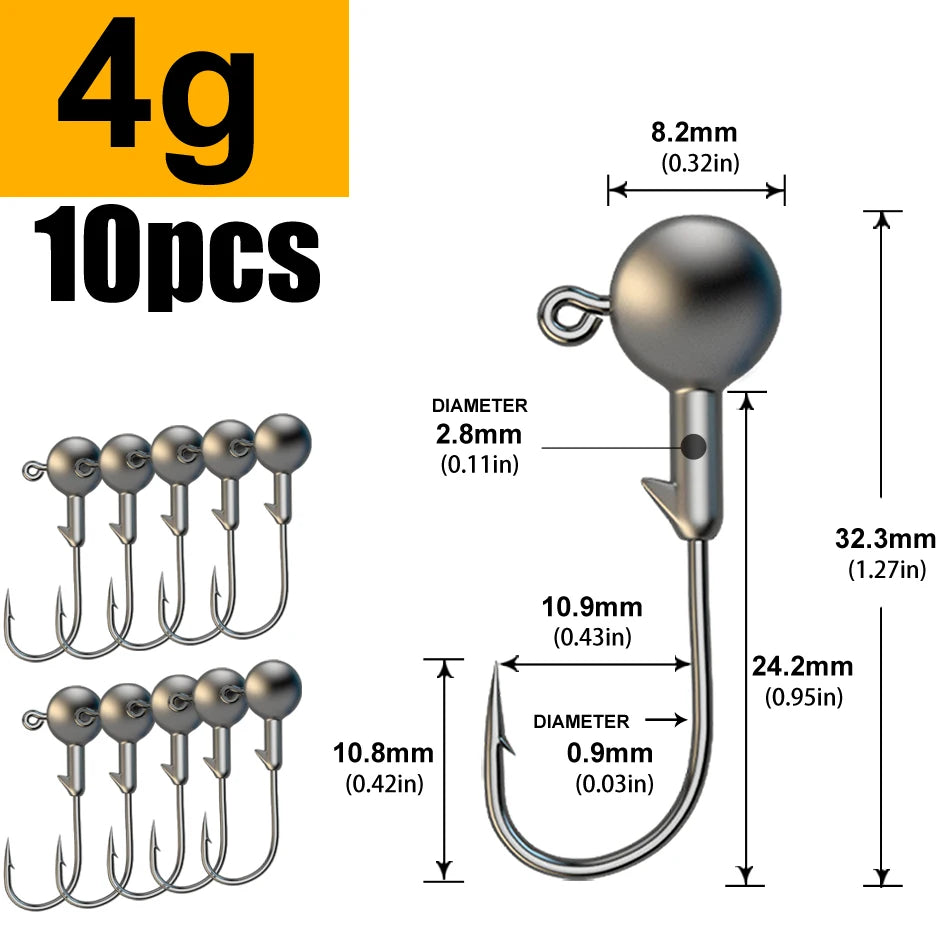 WODJYJ 1g 2g 3g 4g 5g 7g 8g 10g 14g 20g 28g jig head hook for fishing tackle ,rig soft worm hook crank lure bait hook