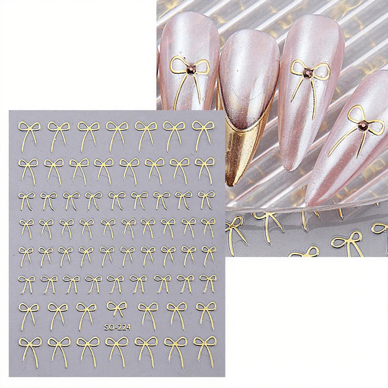 8pcs Mixed Color Bow Nail Art Stickers 3D Cute Red Black Pink Bowknot Nail Charms Foils Gold Laser Effect Bow Manicure Decor