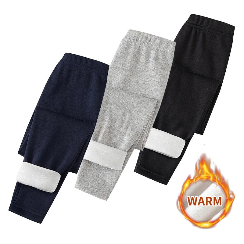 3/1 Piece Autumn And Winter Children Solid Color Thick Warm Leggings For Boys And Girls Sports And Casual With Fleece Long Pants